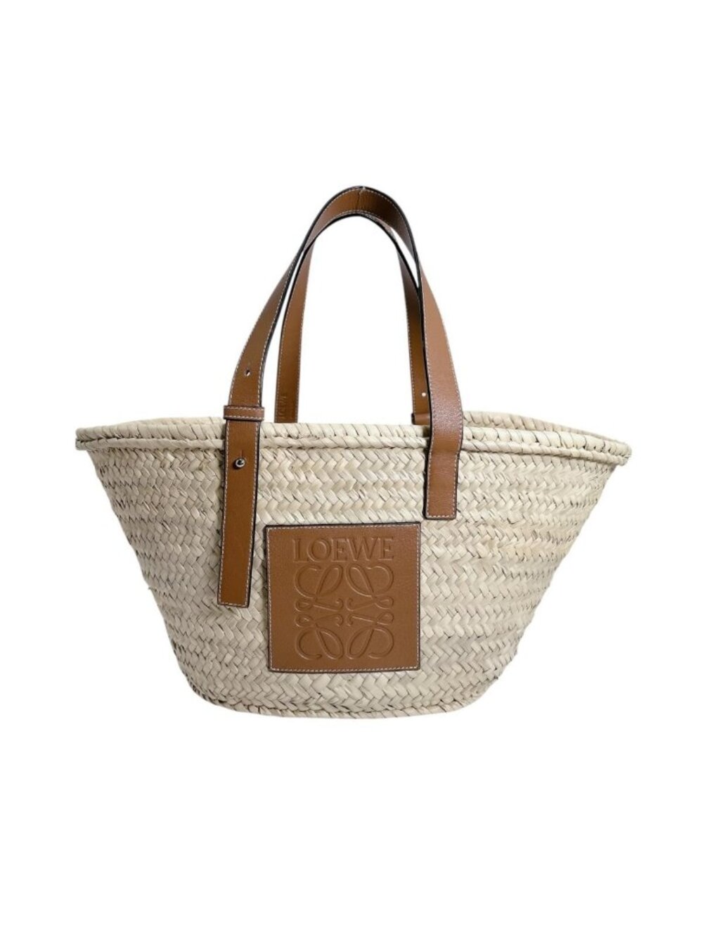 Loewe Raffia Basket Anagram Logo Tote Bag Beige